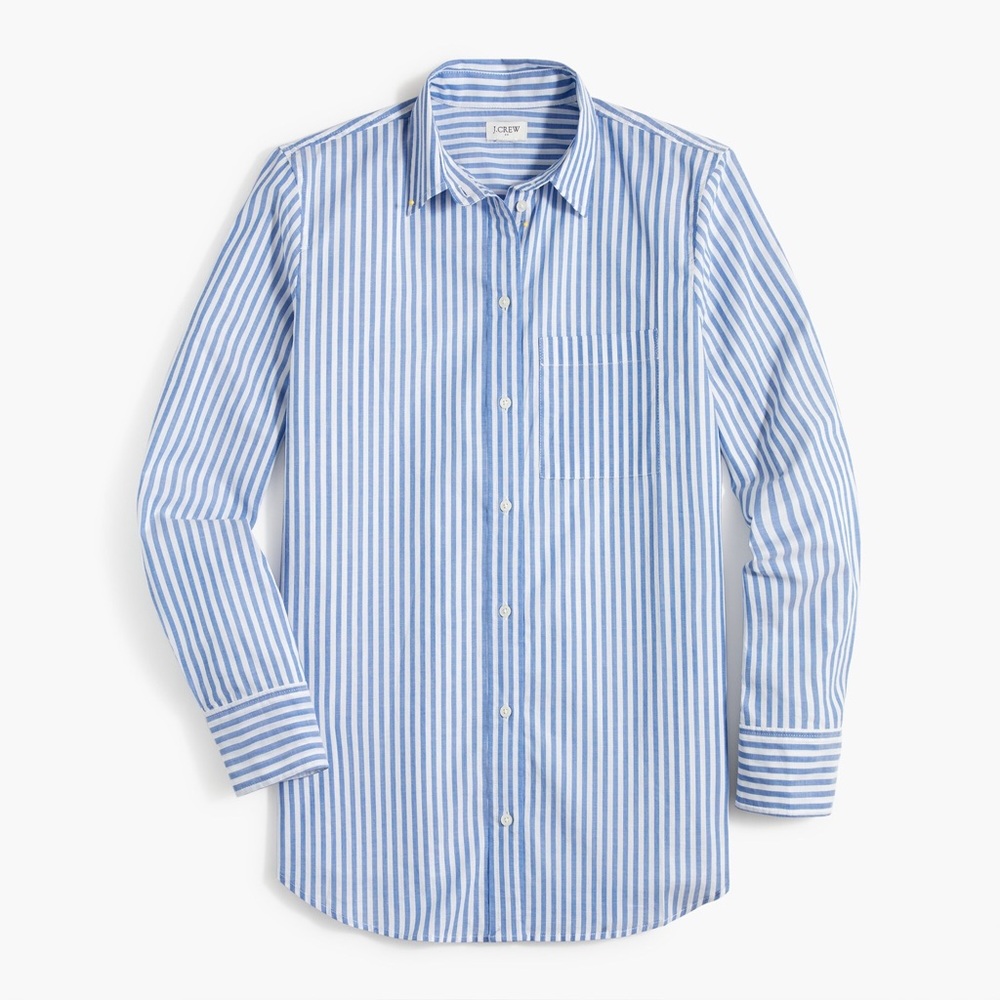 J.Crew Size Small High Low Relaxed Oversized Button Up Top in Striped - Picture 3 of 4